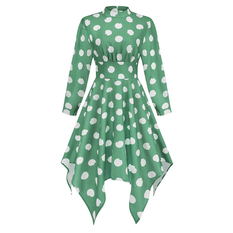 Casual Polka Dot Long Sleeve Midi Dress