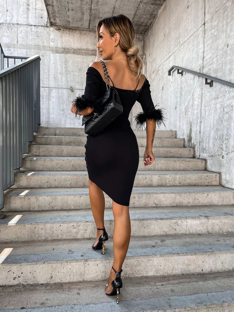 Elegant Off Shoulder Slim Fitted Solid Midi Dress