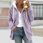 Casual Zip Up Long Sleeve Solid Drawstring Sweater