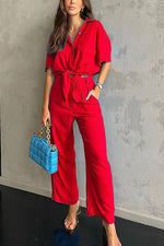 Button Kont Shirt Wide Leg Pants Set