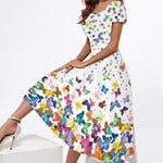 Short Sleeve Floral U Neck Maxi Dress