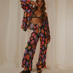 Two Pieces Long Sleeve Oversize Top Wide Leg Pant Set