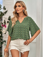 Casual V-Neck Short Sleeve Solid Blouse Top