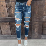 Elegant High Waist Destroyed Slim Jean Pant