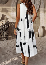 Fashion O-Neck Sleeveless Printed Flared Midi Dress