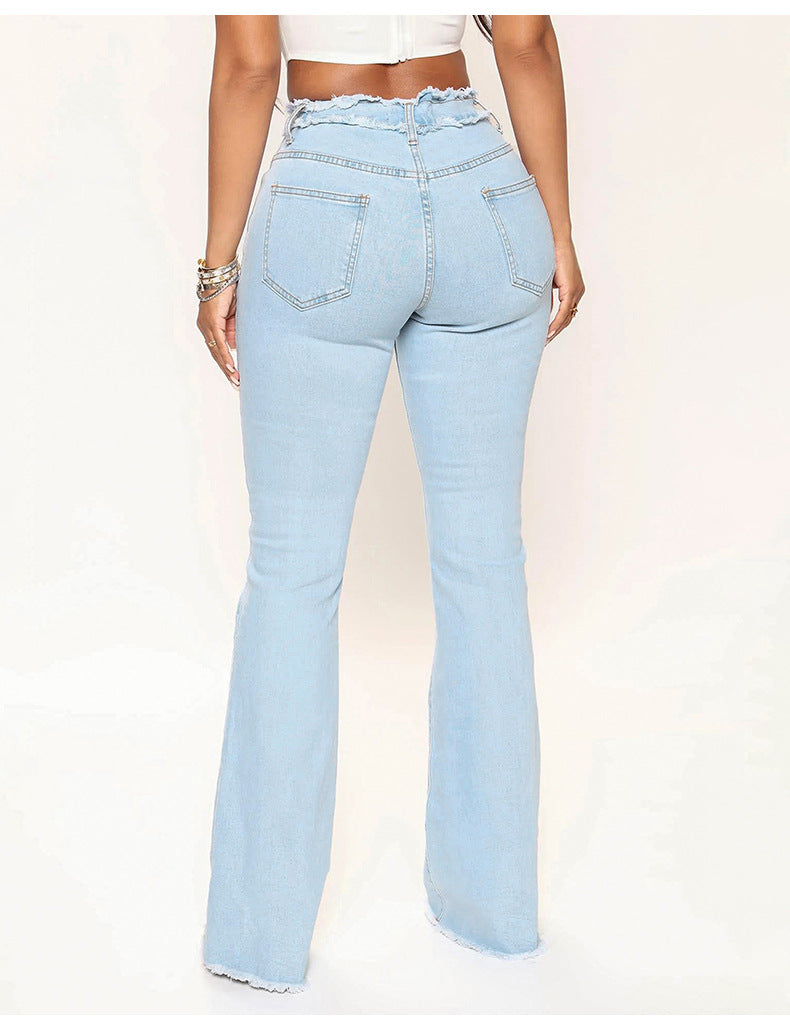 High Waist Wide Leg Casual Jean Pants