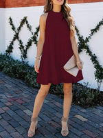 Solid Color Sleeveless Halter Neck Flowy Mini Dress