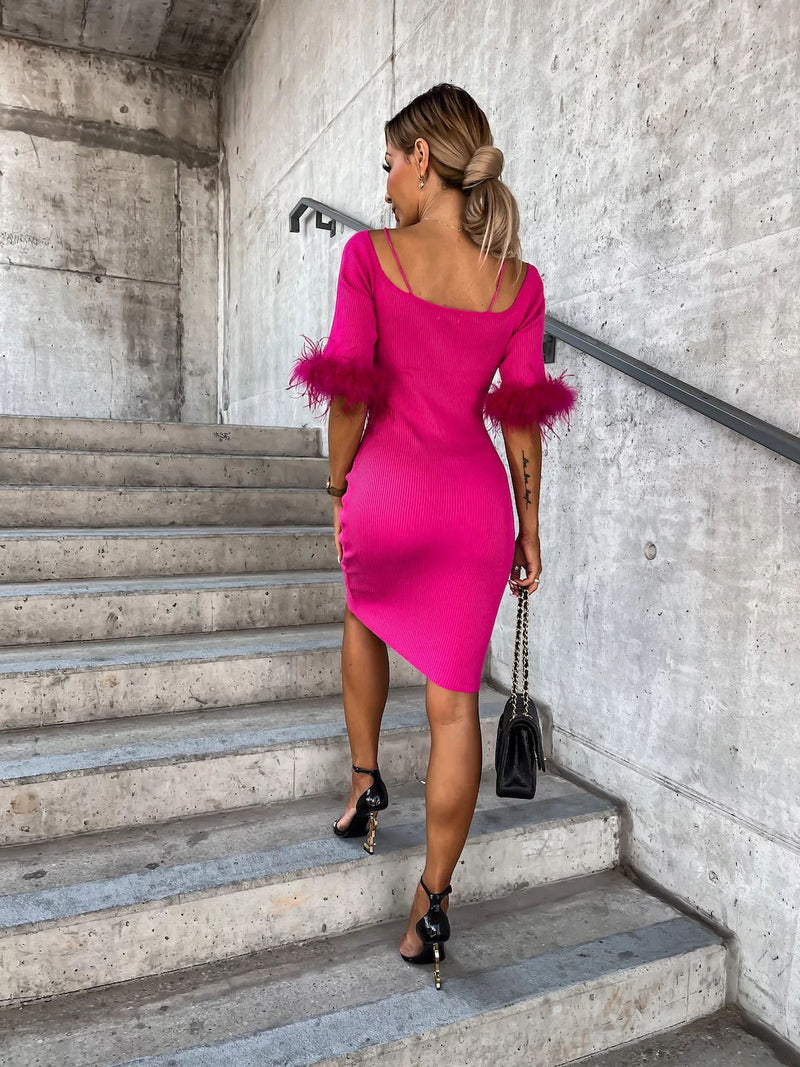 Elegant Off Shoulder Slim Fitted Solid Midi Dress