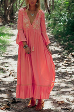 Embroidery Flares Sleeve Maxi Dress