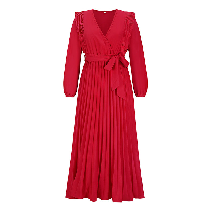 Long Ruffle Sleeve Waist Tie Loose Maxi Dress