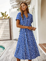 Casual Polka Dot V-Neck Short Sleeve Midi Dress