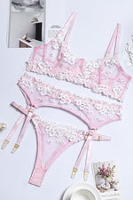 Sheer Flower 3pc Lingerie Set