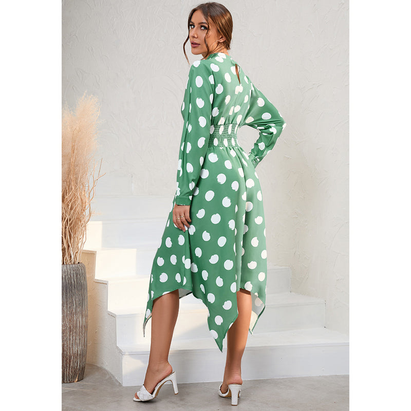 Casual Polka Dot Long Sleeve Midi Dress