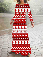 Long Sleeve O-Neck Printed Maxi Christmas Dress