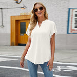 Short Sleeve V Neck Solid Color Top