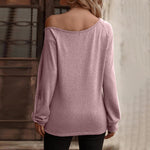 Casual Long Sleeve Round Neck Solid Loose Blouse