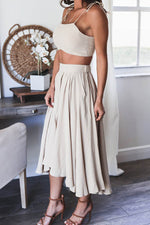 Tie Shoulder Crop Top Pockets Maxi Skirt Set