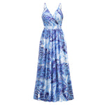 Spaghetti Strap V-Neck Printed Pleated Maxi Dress