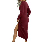 Fashion Long Sleeve Side Slit Midi Dress