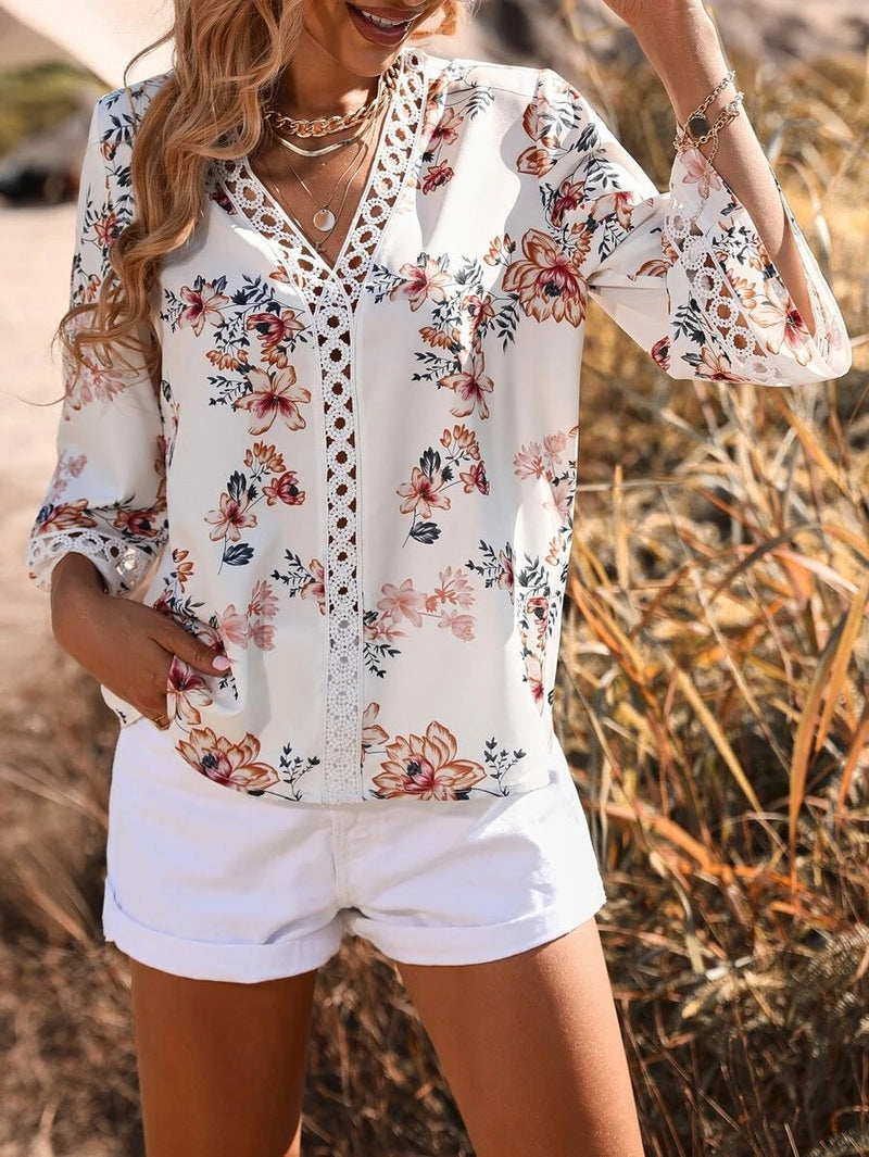 Floral V Neck Stylish Blouse Top