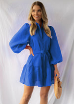 Turn Down Collar Button Long Wide Sleeve Mini Dress