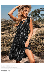 Waist Tie Polka Dot Sleeveless Mini Dress