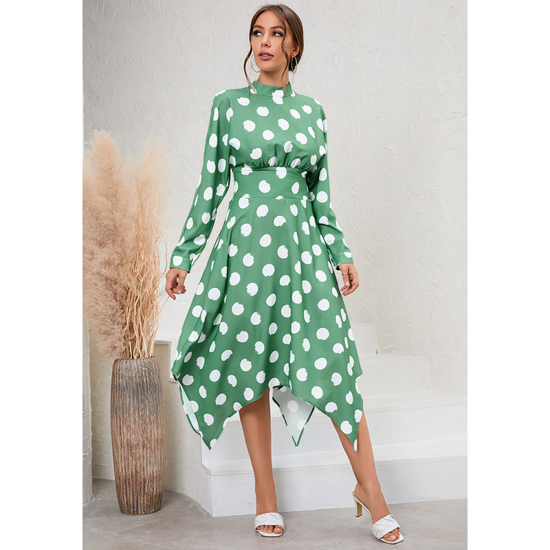 Casual Polka Dot Long Sleeve Midi Dress