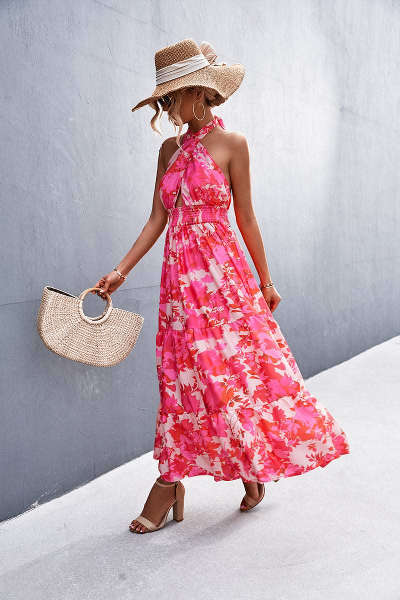 Halter Neck Floral Sleeveless Maxi Dress