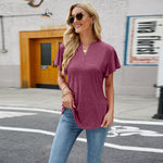 Short Sleeve V Neck Solid Color Top