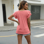 Loose Cap Sleeve V Neck Solid Color Top