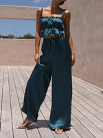 Two Piece Sleeveless Square Neck Solid Tank Top and Loose Pant Set