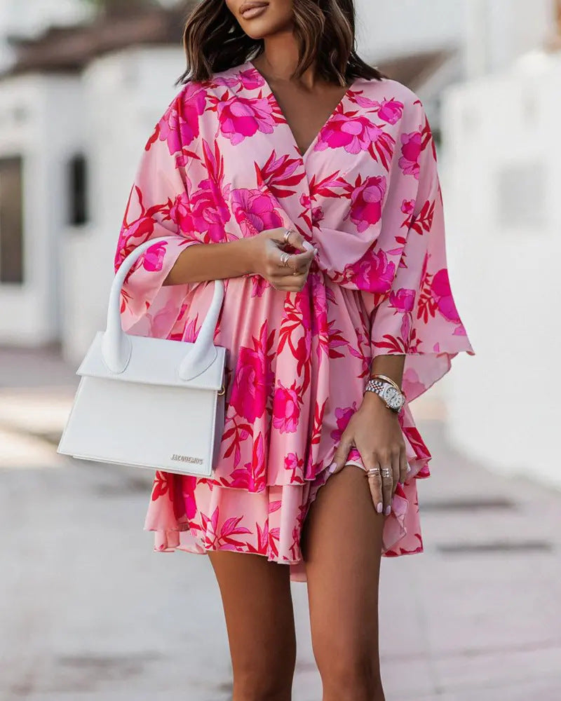 Casual Floral Short Sleeve Maxi Dress