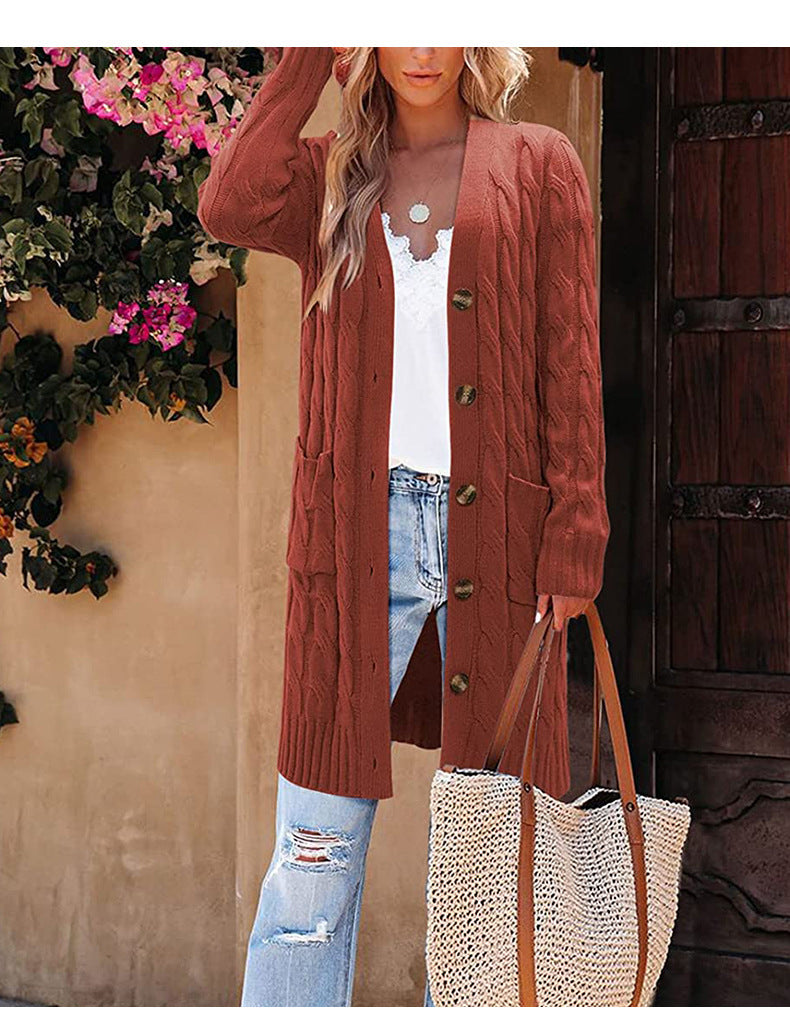 Button Down Long Sleeve Knitted Cardigan Sweater