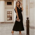 Ruffle Sleeveless V Neck Wrap Front Maxi Dress