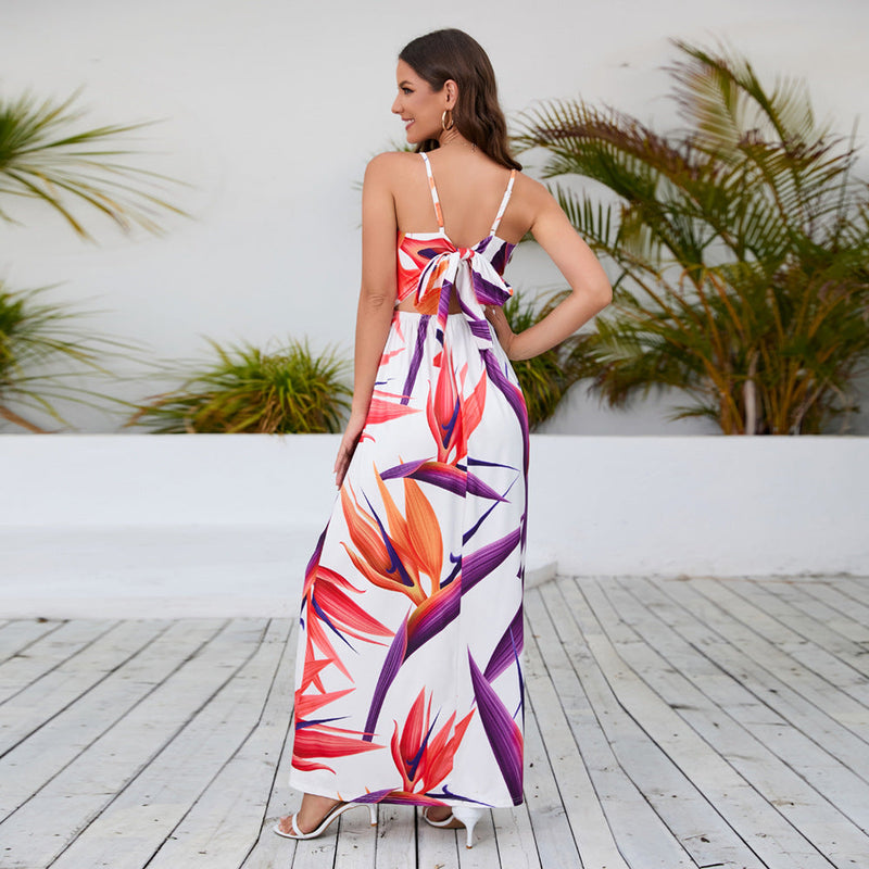 Sleeveless Spaghetti Strap V-Neck Printed Maxi Dress