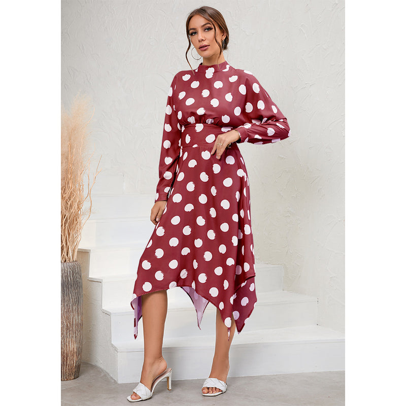 Casual Polka Dot Long Sleeve Midi Dress