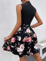 Floral Sleeveless Neck Tie Mini Dress