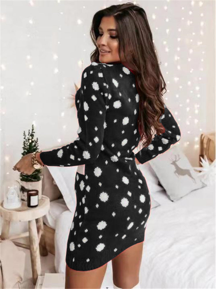 Fashion Long Sleeve O-Neck Printed Mini Dress