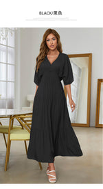 Elegant V Neck Short Sleeve Maxi Dress