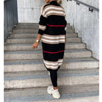 Long Sleeve Open Front Stripped Print Long Cardigan