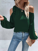 Cold Offshoulder Long Sleeve Solid Color Loose Blouse Top