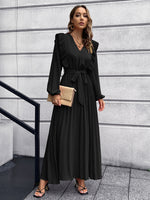 Long Ruffle Sleeve Waist Tie Loose Maxi Dress