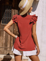 V-Neck Ruffle Short Sleeve Solid Loose Blouse