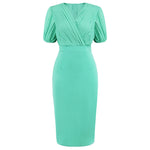 Cross V-Neck Short Sleeve Solid Color Midi Dress