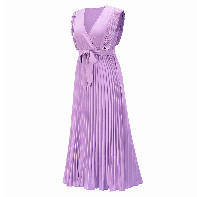 Ruffle Sleeveless V Neck Wrap Front Maxi Dress