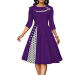 Elegant 3/4 Sleeve Retro Formal Flared Midi Dress