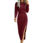 Fashion Long Sleeve Side Slit Midi Dress