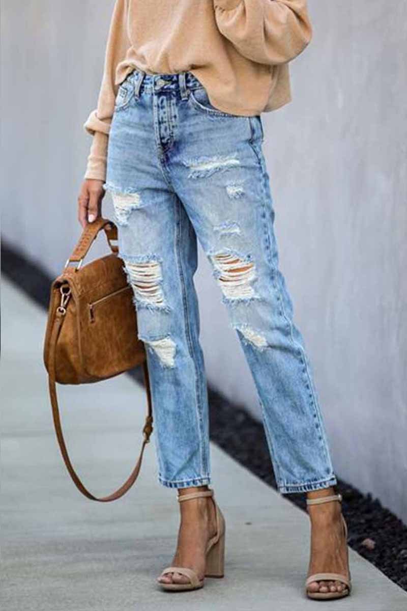 Florcoo Mid Waist Ripped Jeans