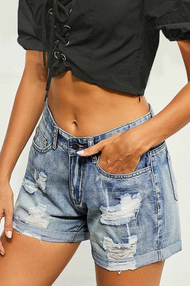 Florcoo High Waist Lace-up Denim Shorts