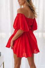 Off Shoulder Puff Sleeve Mini Dress